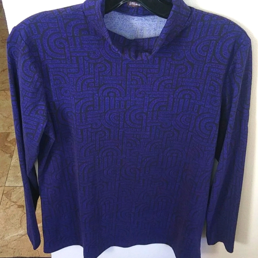 J. McLAUGHLIN TURTLENECK GEO-METRIC PRINT LONG SLEEVE SHIRT,BLUE/BLACK,S-MED